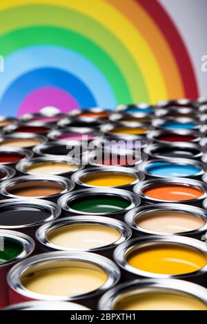 Color palette, can, Rainbow colors background Stock Photo - Alamy