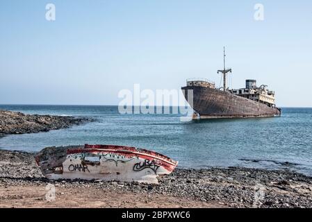 The Telamon (Temple Hall) shipwreck off Lanzarote at Arrecife. Stock Photo