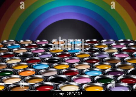 Creativity concept group of tin metal cans with color paint Stock Photo ...
