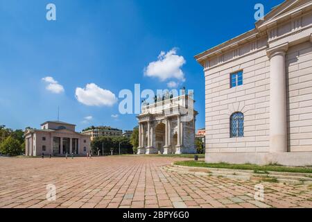 View of Arco della Pace (Arch of Peace), Milan, Lombardy, Italy, Europe Stock Photo
