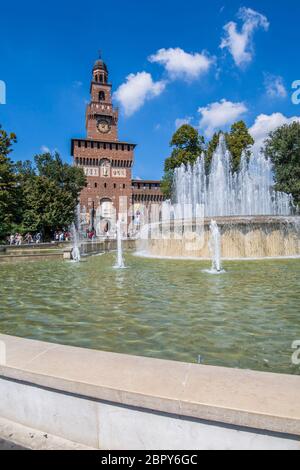 View of Castello Sforzesco (Sforza Castle) on a bright sunny day, Milan, Lombardy, Italy, Europe Stock Photo