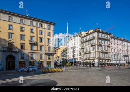 View of Buildings near Porta Nuova from Piazza XXV Aprile, Milan, Lombardy, Italy, Europe Stock Photo