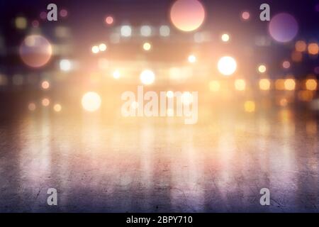 Concrete floor with blurry lights over bright background Stock Photo