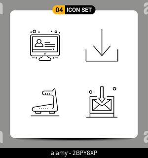 Mobile Interface Line Set of 4 Pictograms of e learning, business, arrow, running, technology Editable Vector Design Elements Stock Vector