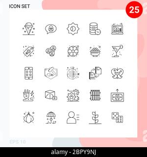 Set of 25 Modern UI Icons Symbols Signs for create, web, nature, service, hosting Editable Vector Design Elements Stock Vector