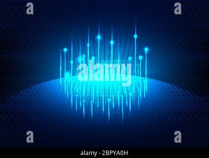 Blue glowing futuristic background with planet global social network. Technology concept. Vector illustration Stock Vector