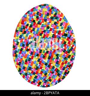 Easter egg with multi-colored spots. Abstract marker background with bright contrasting strokes, limited to egg shapes on a white background. Neon sty Stock Photo