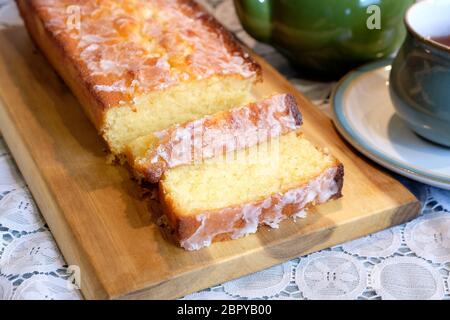 Home-baked Lemon Drizzle Cake Stock Photo