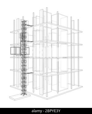 Building under construction with mast lifts Stock Vector