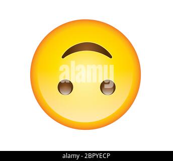 High quality emoticon on white background. Emoji upside down smiling. Yellow face emoji smiling vector illustration. Stock Vector