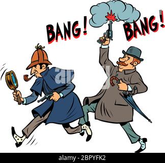 Detective Holmes and Dr. Watson Stock Vector
