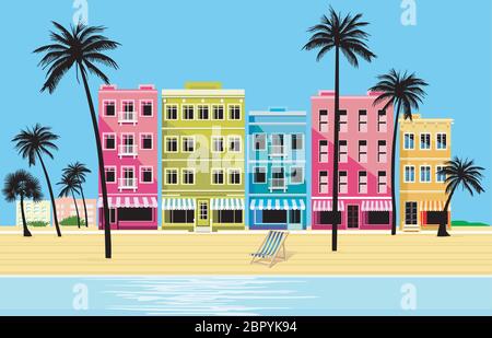 City in the tropics - vector illustration Stock Vector