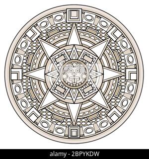 ancient stone maya civilization  aztec calendar astronomy tribal illustration Stock Photo