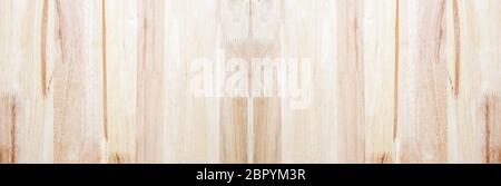 Light brown natural wooden background. Closeup grunge wooden table texture. Panoramic banner. Useful as for background. Stock Photo
