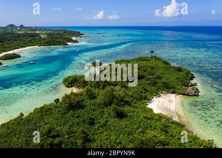 Drone fly over Kabira Bay in ishigaki island Stock Photo