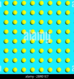 Trendy pattern made of tennis ball on blue green mint background. Sport tennis layout. Flat lay. Stock Photo
