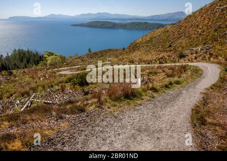 A distant Mull from the Forest Trails on Ben Lora, Argyll Stock Photo