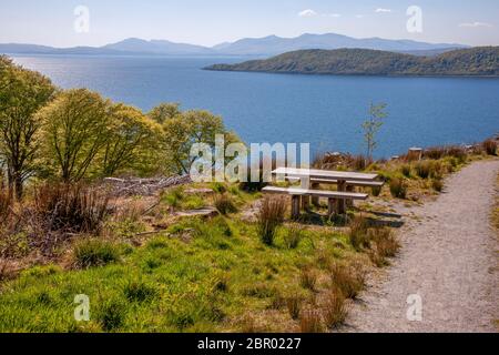 The isle of Mull from Ben Lora Forest trails, Benderloch, Argyll Stock Photo