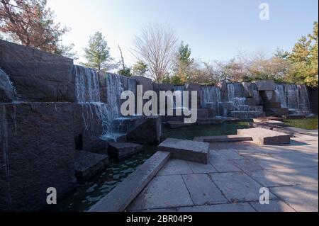 Waterfall in the Franklin Delano Roosevelt Memorial, West Potomac Park, Washington DC, USA Stock Photo