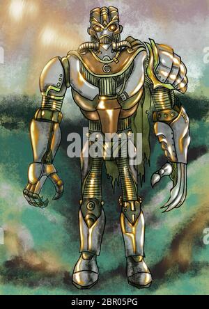 metal robot monster illustration Stock Photo