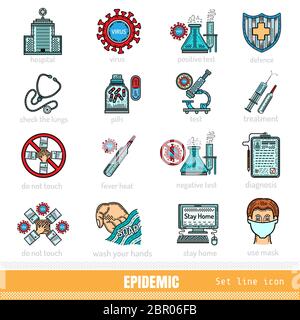 Big set et of color outline Icons Coronavirus Stock Vector