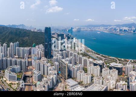 Tai Koo, Hong Kong 21 March 2019: Top view of Hong Kong city Stock Photo
