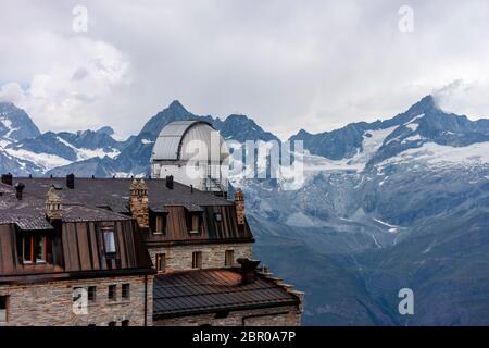 Observatory Gornergrat high in Switzerland Alps mountains beaufitul view Stock Photo