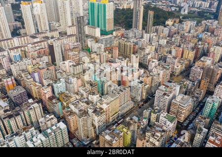 Sham Shui Po, Hong Kong, 19 March 2019: Aerial view of Hong Kong city Stock Photo