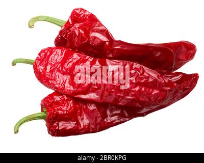 Dried Aleppo peppers, whole pods, top view Stock Photo