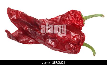 Dried Aleppo pepper, whole pods crossed, top view Stock Photo