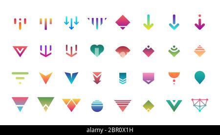 Swipe top down download icon scroll colored pictogram set isolated for blogger web ui ux design. Vector colorful arrow bottom for application and social network website. Gradient button illustration Stock Vector