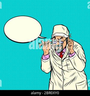 Old doctor with retro stethoscope Stock Vector