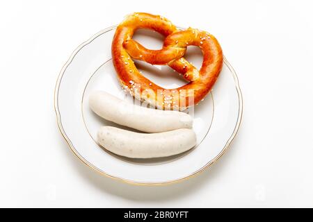 overview of two bavarian white sausages Stock Photo