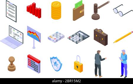 Audit icons set, isometric style Stock Vector