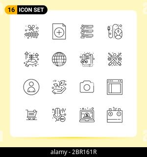 Pack of 16 creative Outlines of hardware, line, graphs, computer, statistics Editable Vector Design Elements Stock Vector