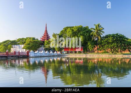 Mandalay, Myanmar at the palace wall and moat. Stock Photo