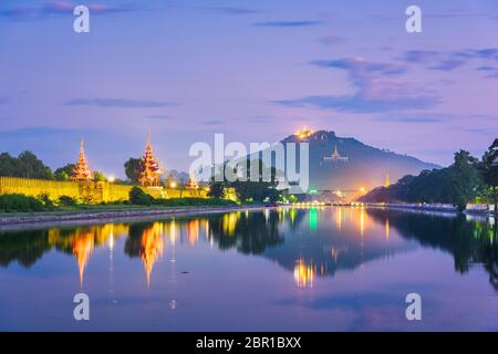 Mandalay, Myanmar at Mandalay Hill and the palace moat. Stock Photo