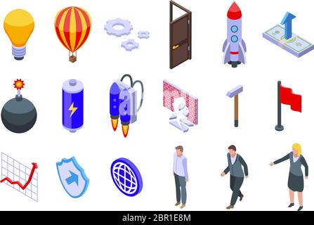 Breakthrough icons set, isometric style Stock Vector