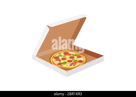 Pizza in box isolated on white background Stock Vector