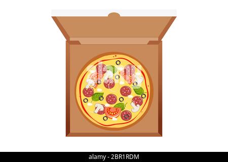 Pizza in box isolated on white background Stock Vector