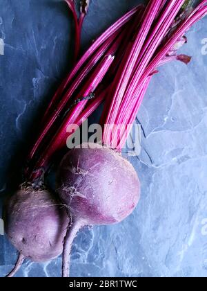 Freshly picked beetroot on a slate background Stock Photo