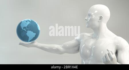 Man Holding Globe Futuristic Successful Business Concept Stock Photo