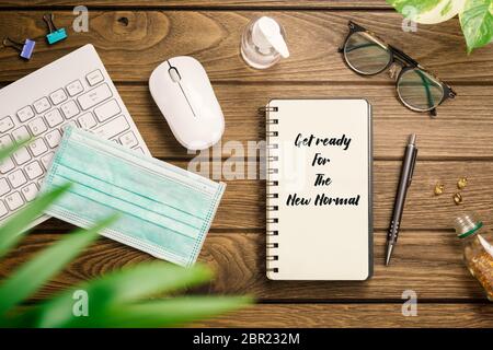 Get Ready for the new normal background concept. Work and stay at home for new normal concept on Pandemic Covid-19 Coronavirus quarantine concept. Stock Photo