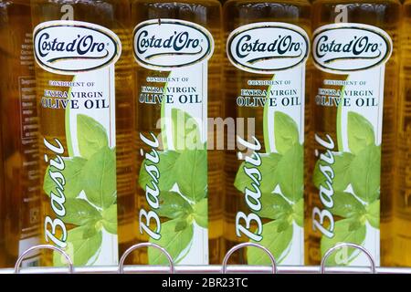 Tyumen, Russia-may 17, 2020: costa doro extra virgin olive oil sale in supermarket. Stock Photo