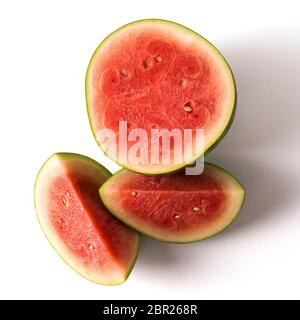 Front view fresh juicy Watermelon on wooden background and copy space for text. Stock Photo