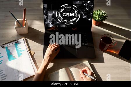 CRM - customer relationship management system concept on screen Stock Photo