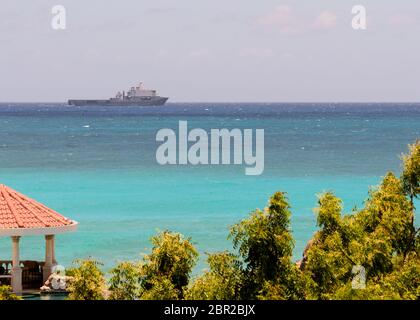 May 2020 - HNLMS Karel Doorman off the coast of Sint Maarten, Saba and St Eustasius in the Caribbean Sea to provide support to the islands Stock Photo