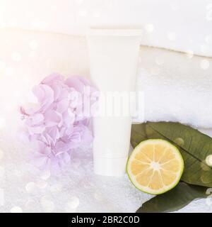 Cosmetic white tube. Cream mockup. Blank product Stock Photo