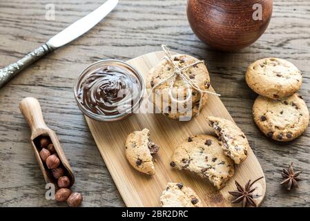 Cookies with chocolate cream and hazelnuts Stock Photo
