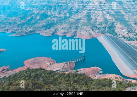 Sky view of Lavasa lake landscape. This is a beautiful place to spend your holidays and relaxation. ( LAVASA Lake - Pune, Maharashtra, India) Stock Photo